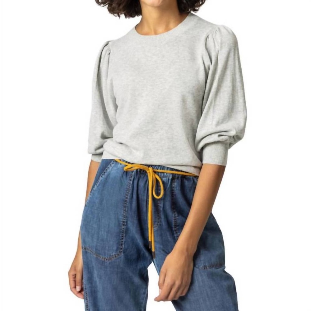 LILLA P Rib Trim Puff Sleeve Sweater Heather Gray‎ Size XS Cotton Modal